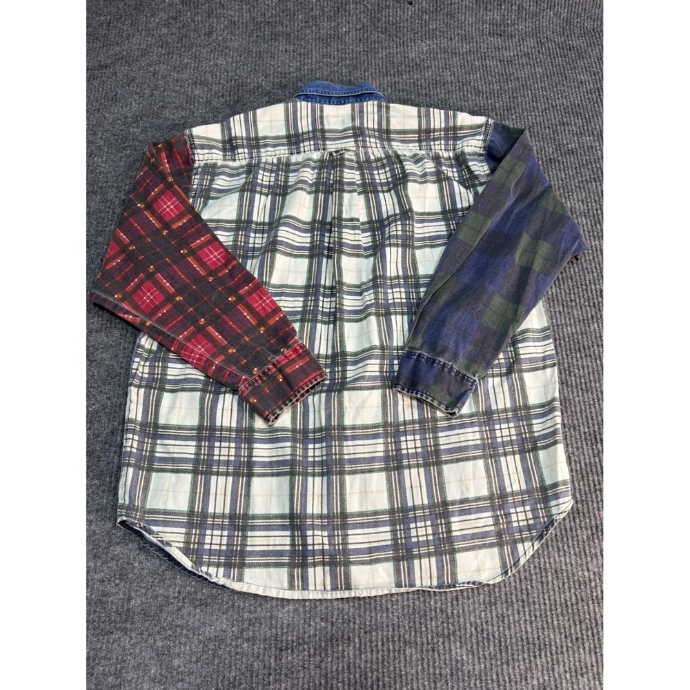 Vintage American Eagle Patchwork Plaid Flannel Shirt Mens Large Multi Color AEO - Picture 6 of 6